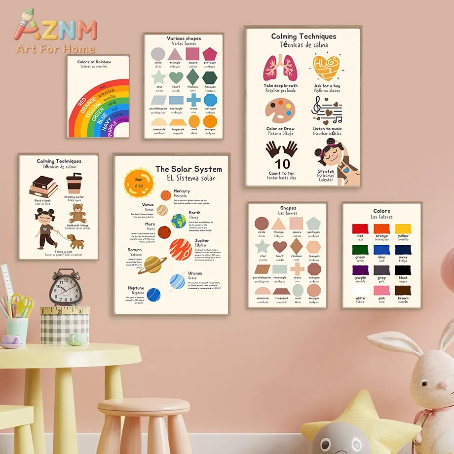 AZNM Bilingual Spanish English - огляд і ціна Kids Education Charts